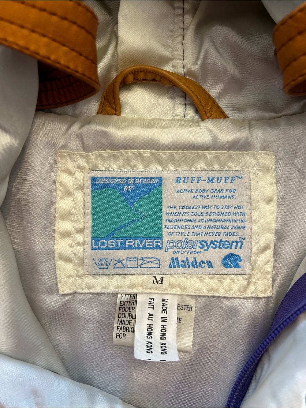 VINTAGE 90s Buff Muff Malden Polar Fleece Jacket Men's Medium Leather Colourful - Picture 5 of 7